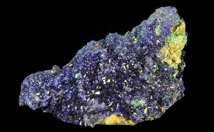 Sparkling Azurite Crystal Cluster with Malachite - Laos #69722